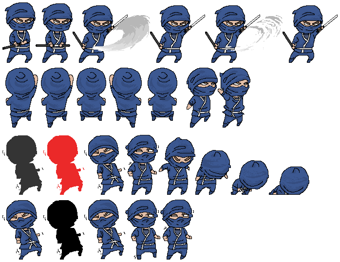 hellowhowru's tweet image. Chibi Ninja 2D Spritesheet; jumpfall, climb, attack-sword, hurt &amp;amp; death. hellowhowru.com  #gamedev #pixelart
