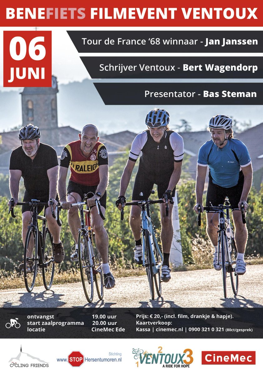 Ventoux_Film's tweet photo. Zaterdag is er een speciale BenefietS filmevent Ventoux voor de stichting Stop Hersentumoren. http://t.co/aMeDQBkKOF http://t.co/0rqTwht3Ih