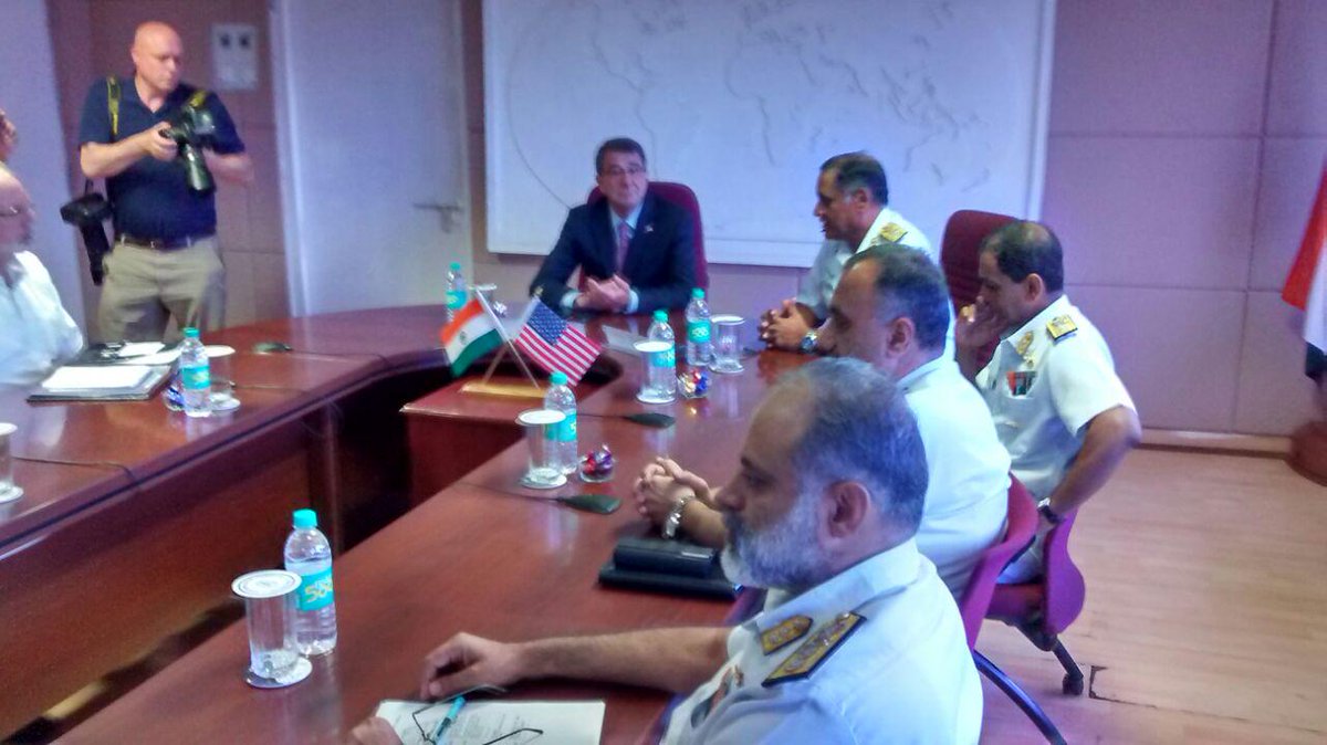 US DefSecy Ashton Carter being briefed about the activities of the Eastern Naval Command at Vizag. @USSECDEF