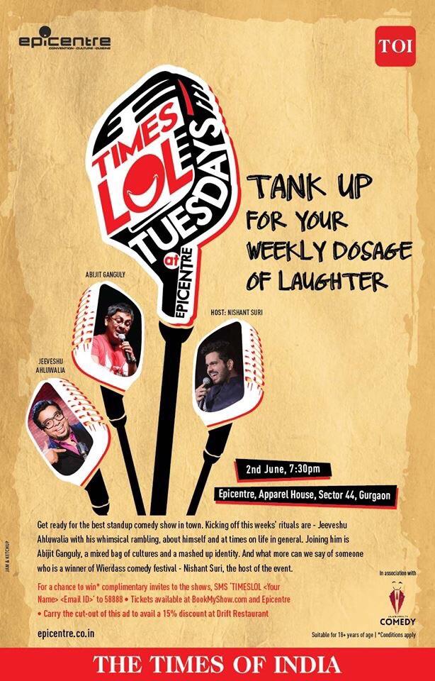 Tonight <a href="/Epicentre_Ggn/">Epicentre-Gurgaon</a> with <a href="/AbijitG/">Abijit Ganguly</a> &amp; <a href="/suri_nishant/">Nishant Suri</a> for <a href="/GMC_India/">GrandmastersOfComedy</a> for the first edition of Times LoL Tuesdays.