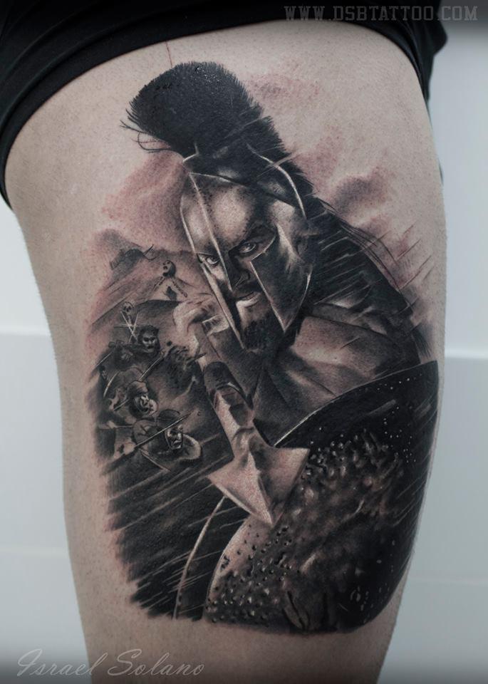 Black and grey Spartan tattoo, inspired by 300.