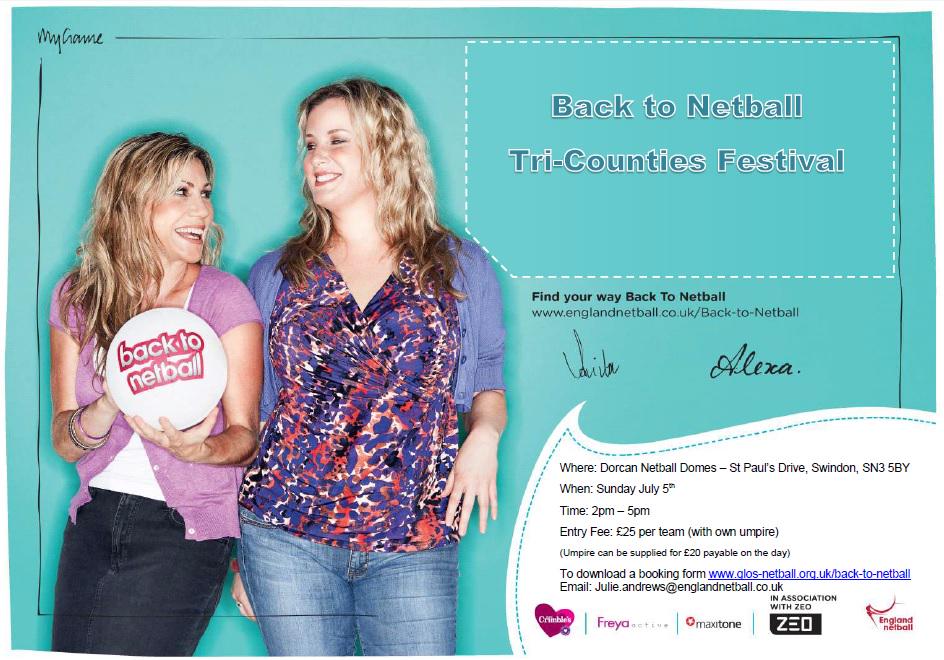 CALLING ALL BACK TO NETBALLERS: You're invited to enter our Tri-County Tournament:
5th July, Swindon. £25.00 entry