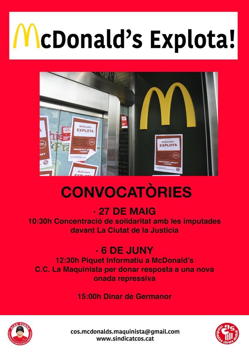 [PIQUET INFORMATIU] convocat per <a href="/COSMaquinista/">COS McDonald's Maqui</a> el 6 de juny a les 12:30h a @LaMaquinistaBcn: facebook.com/events/1598029…