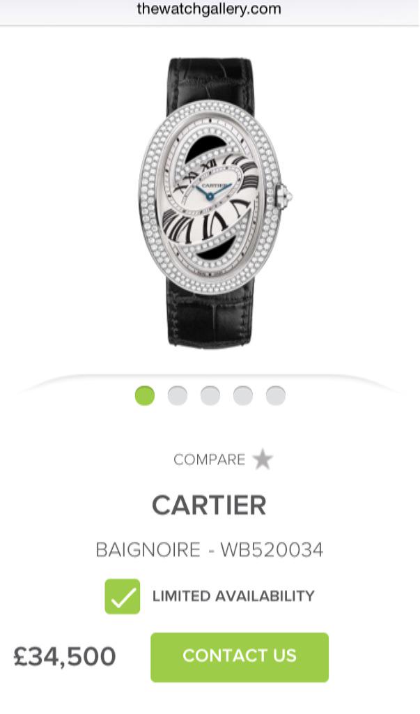 cartier baignoire folle 18 carat white gold diamond ladies watch