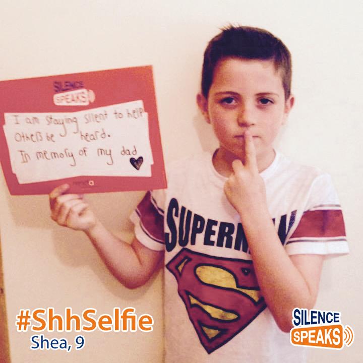 Follow Shea's example &amp; tweet us your #ShhSelfie for #SilenceSpeaks. Shea's is for his Dad 🔇💙 bit.ly/1LCmn4A