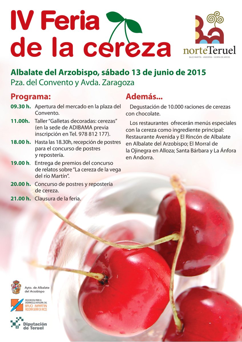 adibama's tweet photo. 13 junio Feria de la Cereza en Albalate #norteTeruel!Taller,mercado,concursos,menús especiales,cerezas con chocolate! http://t.co/qQF7BswMsD