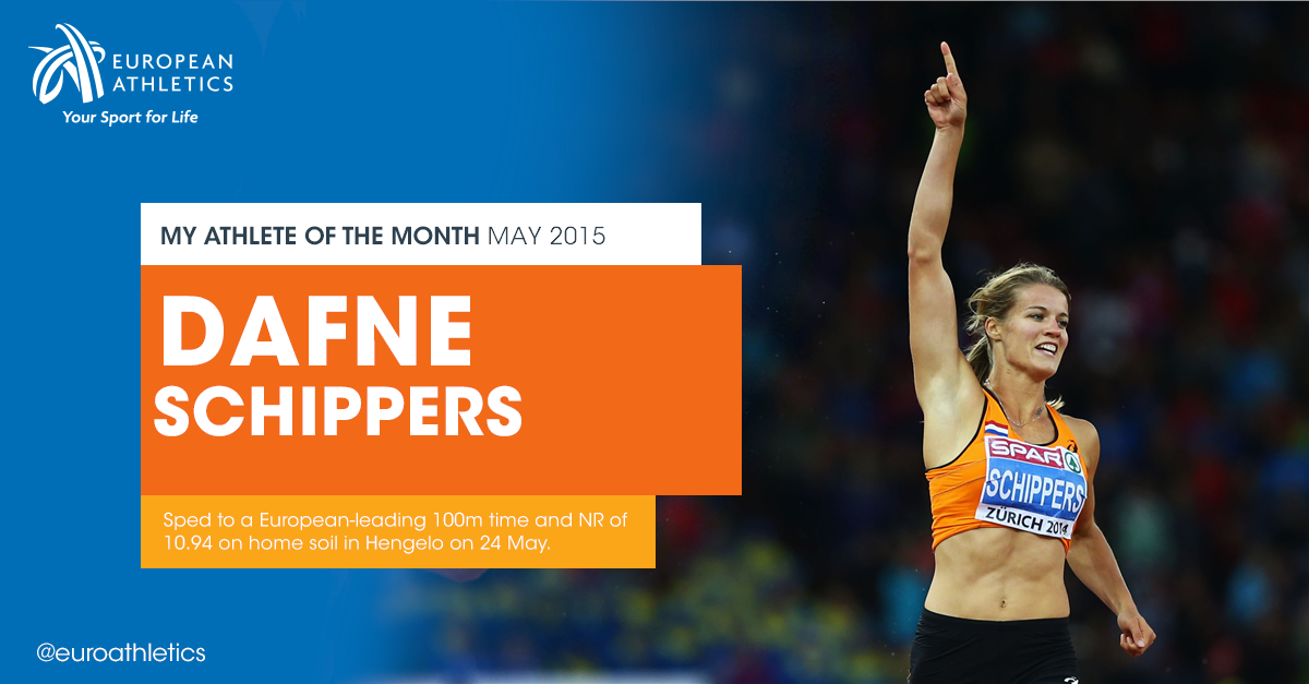 Retweet #Schippers to vote for the Netherlands’ <a href="/dafneschippers/">Dafne</a> as your <a href="/EuroAthletics/">European Athletics</a> #athleteofthemonth for May