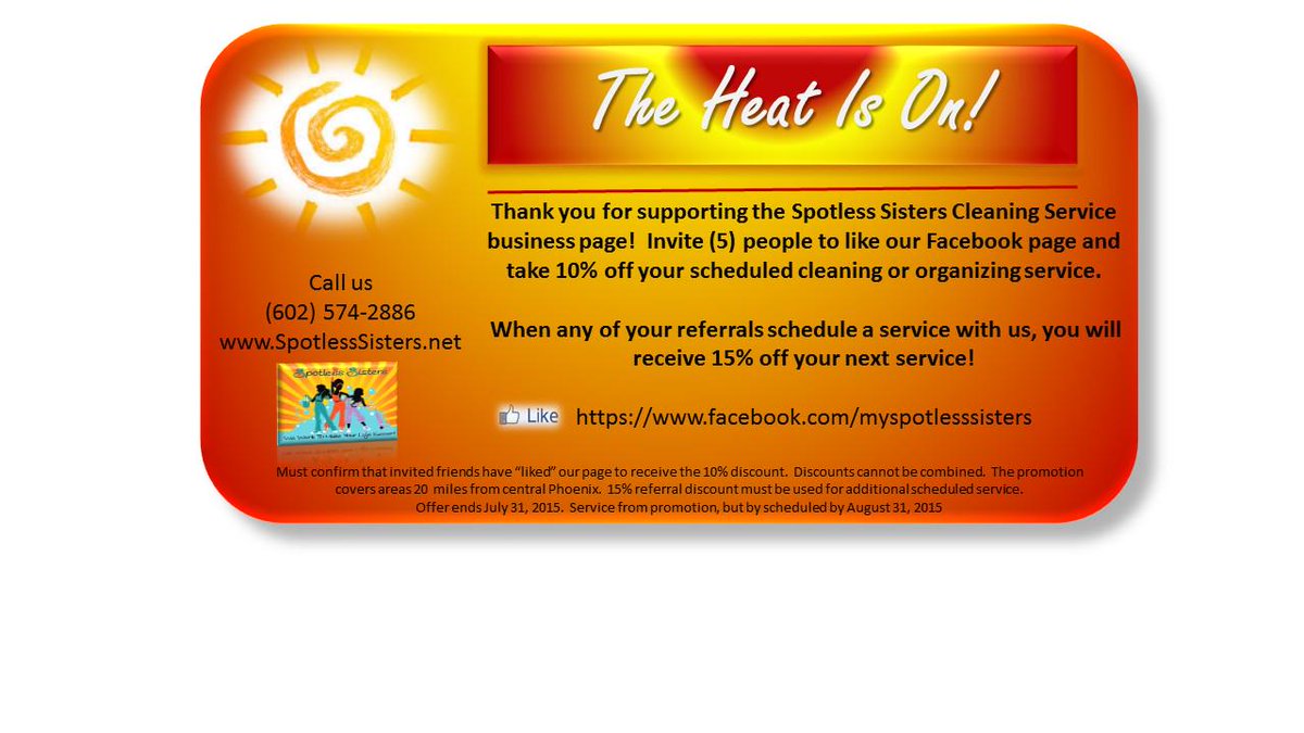 myspotlesssis's tweet photo. Retweet The Heat Is On Offer! (5) people to like our FB business page. 10% off our services! http://t.co/oKT4rq8eFc