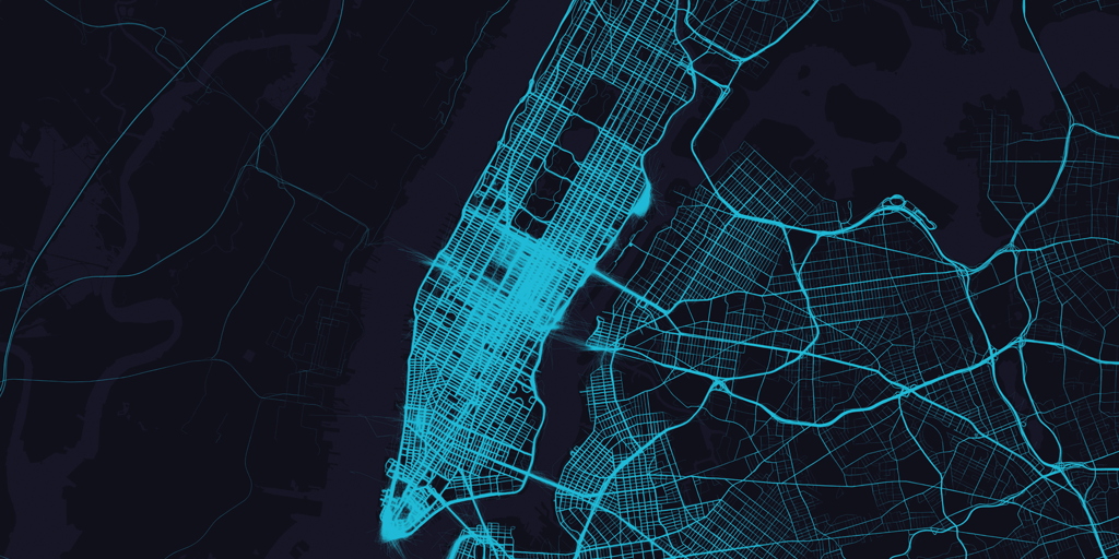 Uber's tweet image. Uber rides cover every inch of NYC on a daily basis, making a complete map of the city every 24 hours. #UberDATA