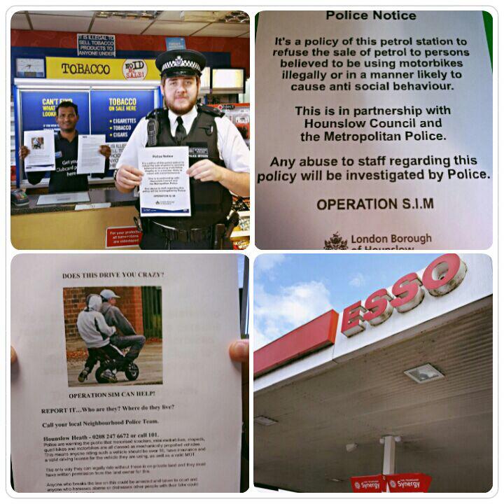 MPSHounslowHth's tweet photo. #OPSIM #Hounslow Heath team at our only fuelcourt on the ward - deterring #ASB involving motorbikes and scooters. http://t.co/zsSBaPKjwu