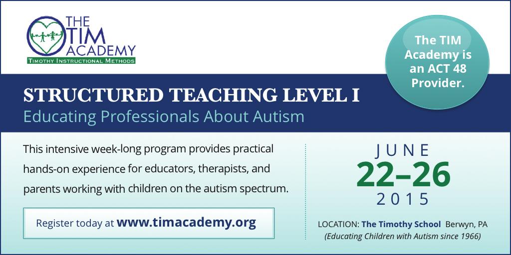 TimAcademy's tweet image. Less than 3 weeks left to sign up for our annual Structured Teaching course! #autism #autismawareness #education