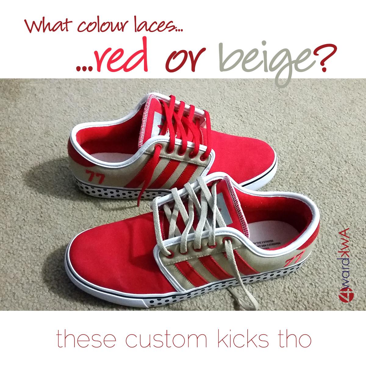 4wardAwkward's tweet image. #Red or #Beige laces? #onewalkshoeselfie ...donate to The Princess Margaret at to15.onewalk.ca/site/TR/Events… …#custom #kicks