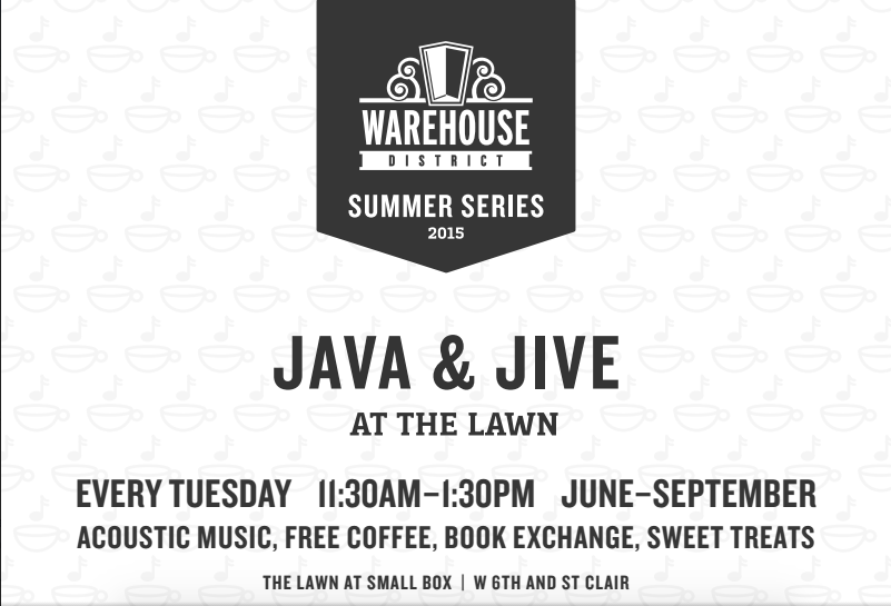 Every Tues. enjoy #JavaandJive @ The Lawn. Music, free coffee &amp; more! goo.gl/nZZ217 #WarehouseDistrictCLE
