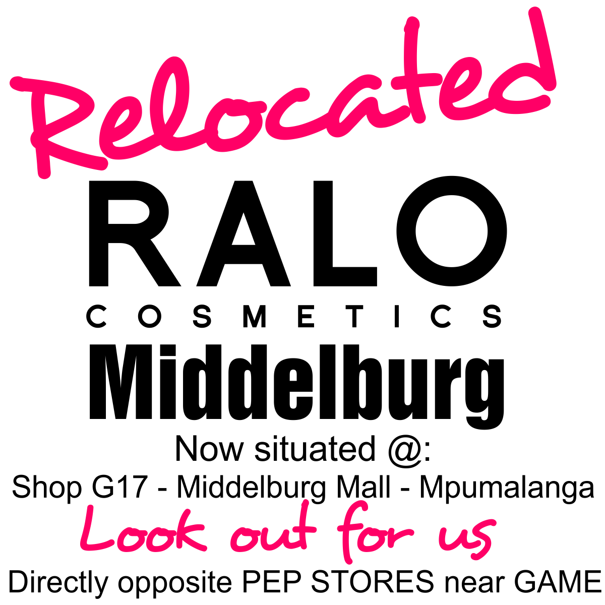 #RaloCosmetics Middelburg Mall has relocated. Come&amp;check out our new store and #junespecials goo.gl/OOl6MH