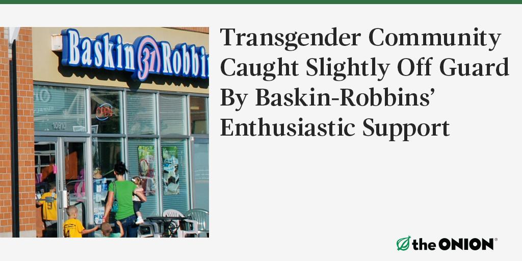 'Boy, this one’s kind of a head-scratcher. I mean, Baskin-Robbins? Really? Huh.' onion.com/1dcr9KI