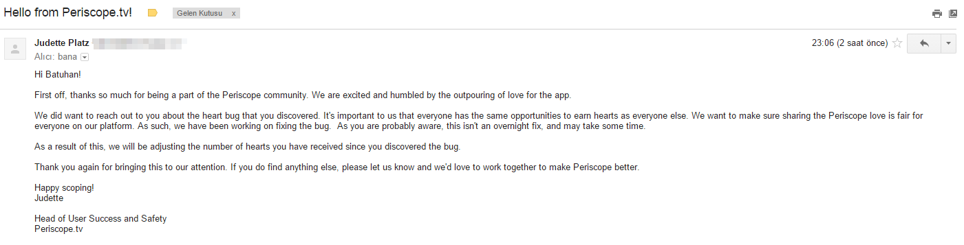 Periscope Güvenlik Maili