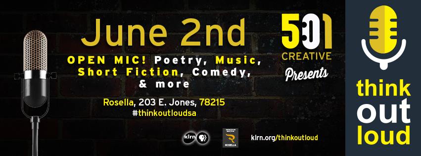 SA2020's tweet photo. 'Think Out Loud' open mic is tonight from 6:30-8:30PM at @Rosella_TX! Check it. #ThinkOutLoudSA http://t.co/dy1fe9FUl0