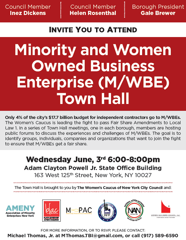 IE_Dickens's tweet photo. Inviting all 2 attend #MWBETownHall June 3 @ #HarlemStateOfficeBuilding 6-8pm w/ #NYCC #WomensCaucus @TheBlackInst http://t.co/Arp3CNdfNO