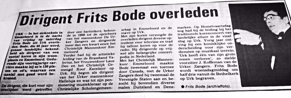 Vandaag op de #repetitie stonden we stil bij het overlijden van onze oud-dirigent Frits Bode, vandaag 25 jaar geleden