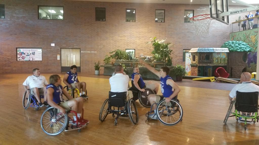 Coaches vs Players in wheelchair basketball at <a href="/ShrinersChicago/">Shriners Children's Chicago</a>