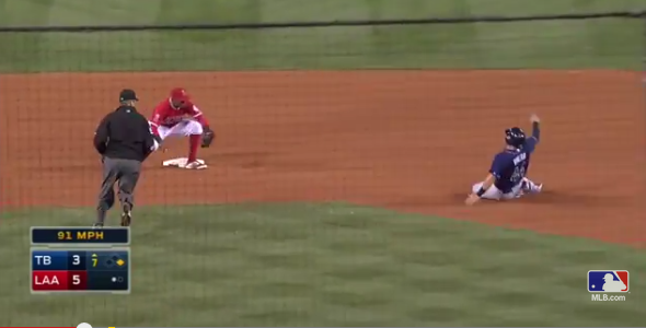 YESNetwork's tweet photo. WARNING: this video contains embarrassing content. #Rays C Rene Rivera makes worst slide ever: http://t.co/V24OPH09y2 http://t.co/G79R2Y4s4h