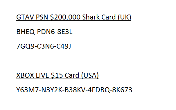 gta shark card codes