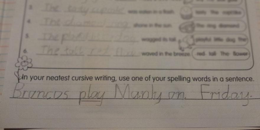 rose_tweets_'s tweet photo. My 7 yr old's homework effort tonight...hope his teacher is a @brisbanebroncos fan :) #bronxnation #3rdgenerationfan http://t.co/AcAfJiUrx4