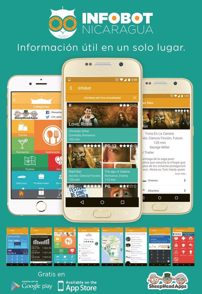 InfobotApp's tweet image. #Infobot - información  útil un solo lugar 😉 #RT #MPeso #TUC #Cartelera #Cine #Nicaragua #InfobotApp