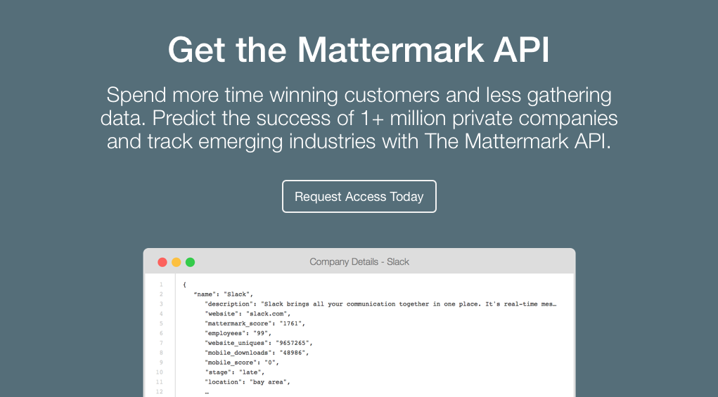 Mattermark API: Predict the future of private companies. mattermark.com/predict-the-fu…