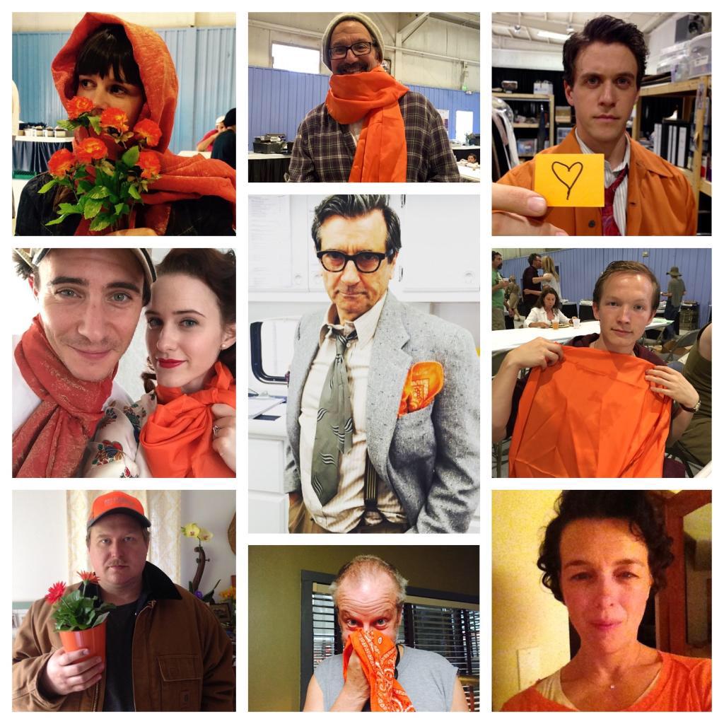 The cast and crew of @ManhattanWGNA are #WearingOrange for the Brady Campaign to Prevent Gun Violence::::