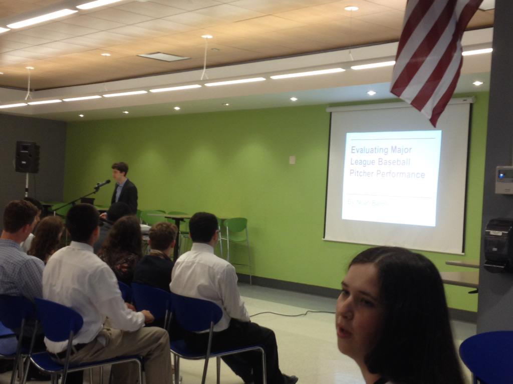 DrTCallahan's tweet photo. Noah Baron knocking it out of the park with his revolutionary view of baseball pitching statistics #DFSR2015 http://t.co/XBYe6dKQv3