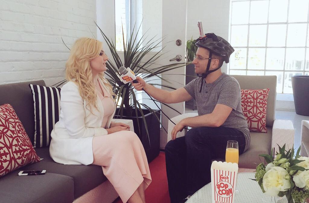No junket is complete without popcorn, mimosas, & headcams + the world's sweetest 'Scream Queen' @yoabbaabba