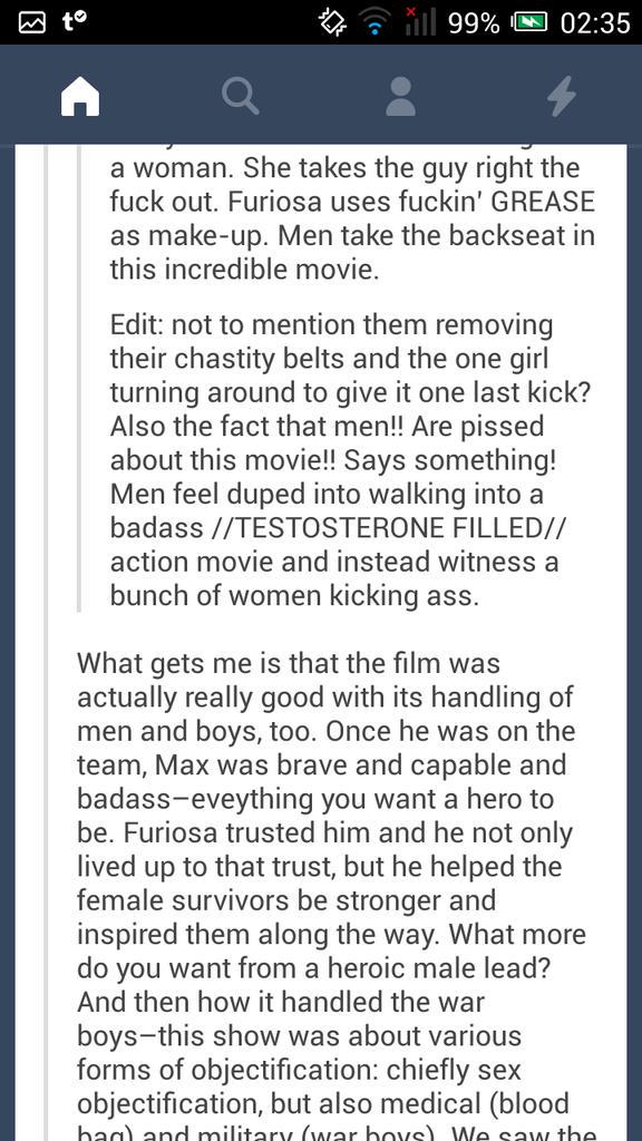 CarboV's tweet photo. A few things about Mad Max: Fury Road #tumblrpostnight #feminism http://t.co/GOlAXGmcxn