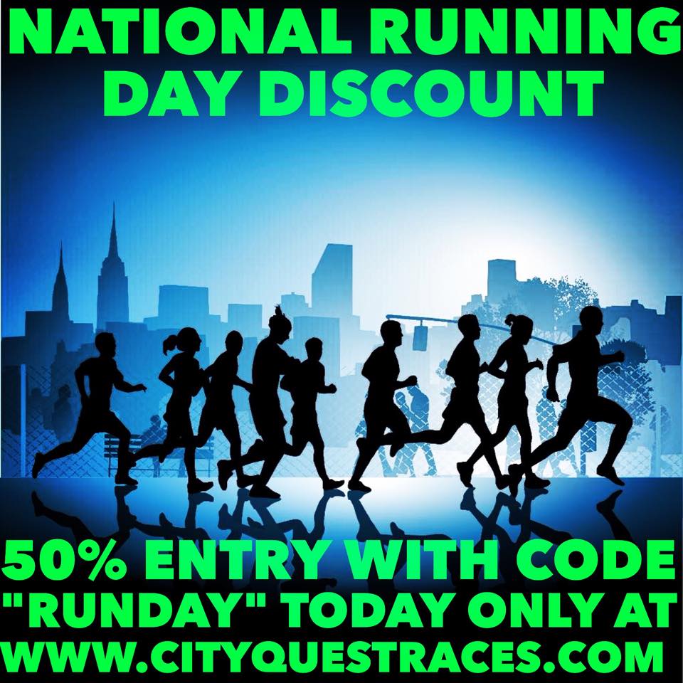 CityQuestRaces's tweet photo. It's #nationalrunningday tomorrow @CityQuestRaces is offering 50% off our race in #Tampa! http://t.co/e0NtVlVDW2 http://t.co/l1Yu2NXTjt