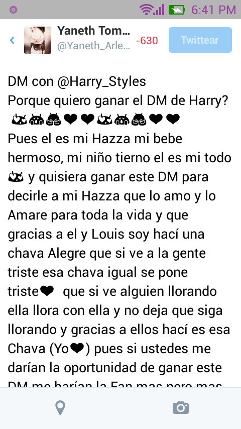 Yanet_Arleth's tweet photo. Hola estoy participando por el DM de @Harry_Styles que regala @SoloDMxHs RT Please harΓas mi sueΓ±o realidad
#DMHarry http://t.co/G1n9TNVwRu