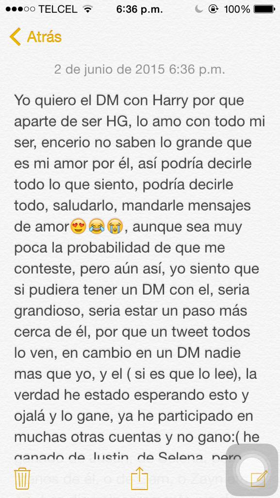 daggerandrxse's tweet photo. Hola estoy participando por el DM de @Harry_Styles que regala @SoloDMxHs RT Porfavor 😭
#DMHarry http://t.co/m31hek7syU