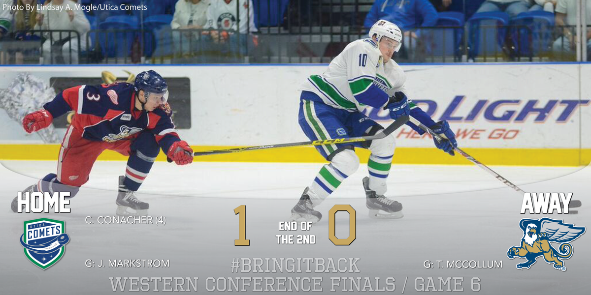 griffinshockey's tweet photo. The @UticaComets are up 1-0 at the end of the 2nd period. Shots: UTI 22, GR 10 #UTIvsGR #BringItBack http://t.co/P7j31hKJ17
