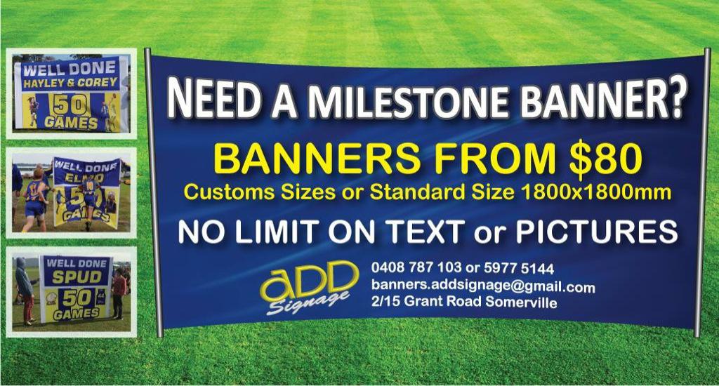 DavidANBecher's tweet photo. Milestone banners for sport or any occasion. #milestonebanners #milestone #afl #sport #celebrate #banners #anysport http://t.co/Vw82dydEft