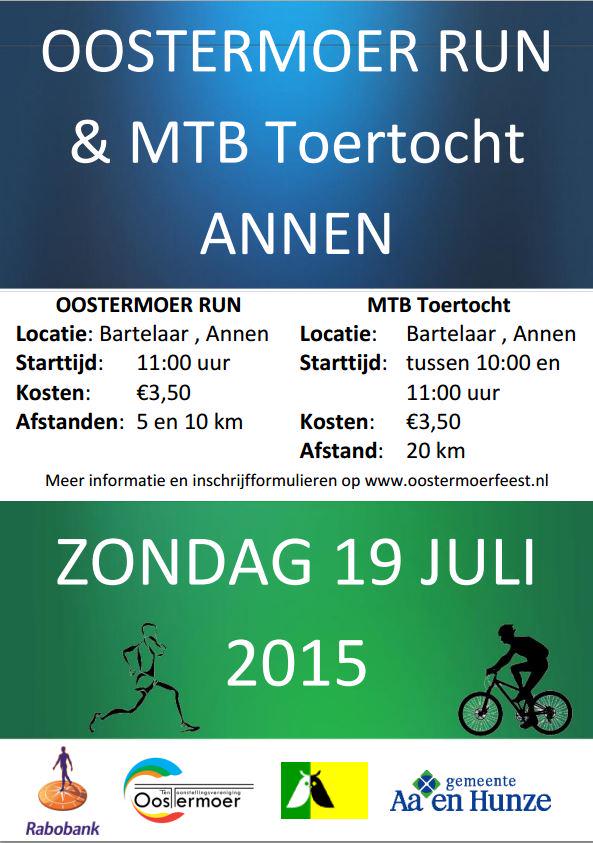 Op 19 juli meedoen aan de <a href="/Oostermoerfeest/">Oostermoerfeest</a> RUN en MTB Toertocht in Annen! Meer info: goo.gl/gjFOos