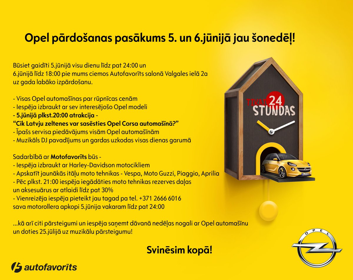 Autofavorits's tweet photo. ''Cik Latvju zeltenes var sakāpt Opel Corsa?'' Atnāc piektdien-redzēsim! :) http://t.co/OBNTUMjWVU