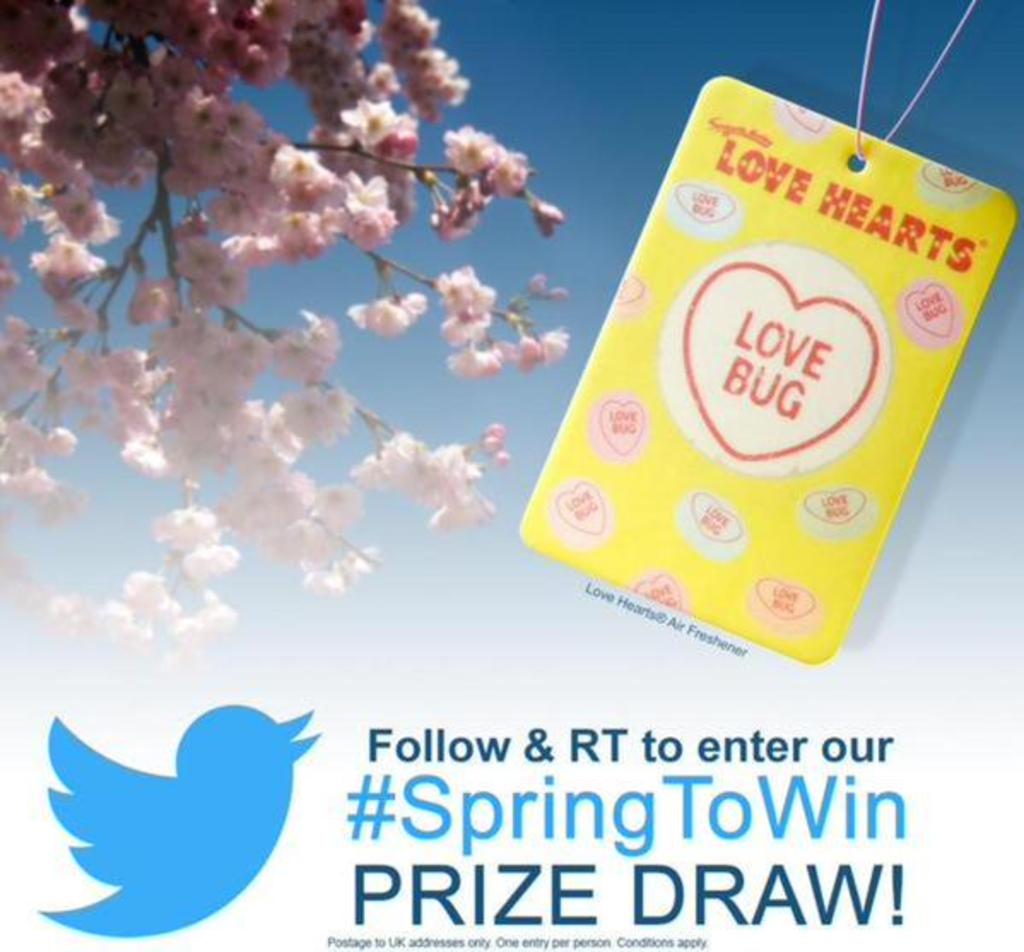 evanshalshawuk's tweet photo. #SpringToWin #PrizeDraw! Follow & RT @evanshalshawuk to #win 1 of 5 Love Hearts #LoveBug Air Fresheners! Closes 9pm http://t.co/U3HC8gigCX