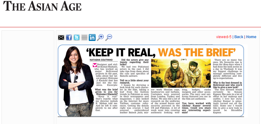 KomalShahani's tweet photo. Another coverage in @TheAsianAgeNews. I feel blessed. Thank you team @WTKOfficial @ashishrmohan @jackkybhagnani http://t.co/5t2xRPKKU0