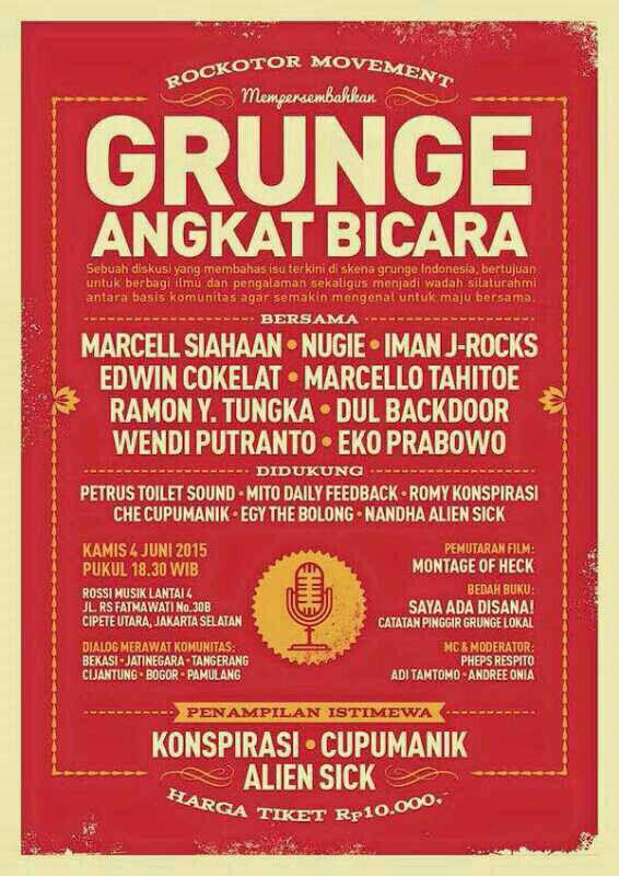 Grunge Angkat Bicara
4 juni 2015
Rossi music Fatmawati

Cc: <a href="/nirvana_ina/">Nirvana Indonesia</a> <a href="/grunge_ina/">Grunge Indonesia</a> <a href="/BogorGrunge/">GrungeBogor</a> <a href="/BeraniBeda_ID/">Berani Beda!!!</a>