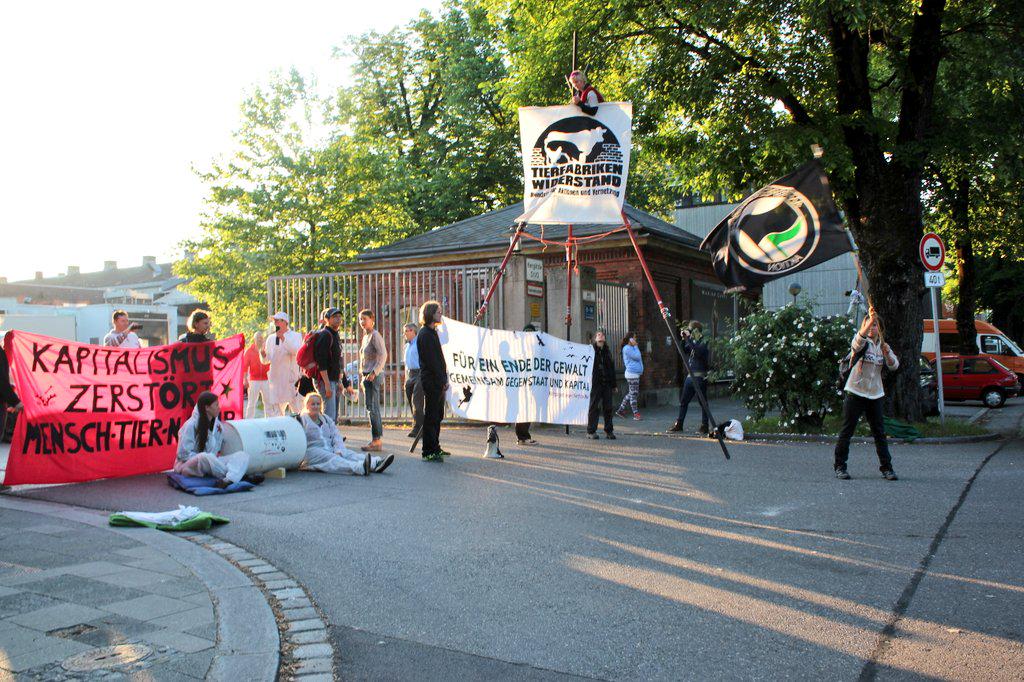 timluedde's tweet image. #München:mehrere Dutzend Tierrechtler*innen blockieren Zugänge einer Schlachterei #Tierrechte #G7 #stopg7 #antig7