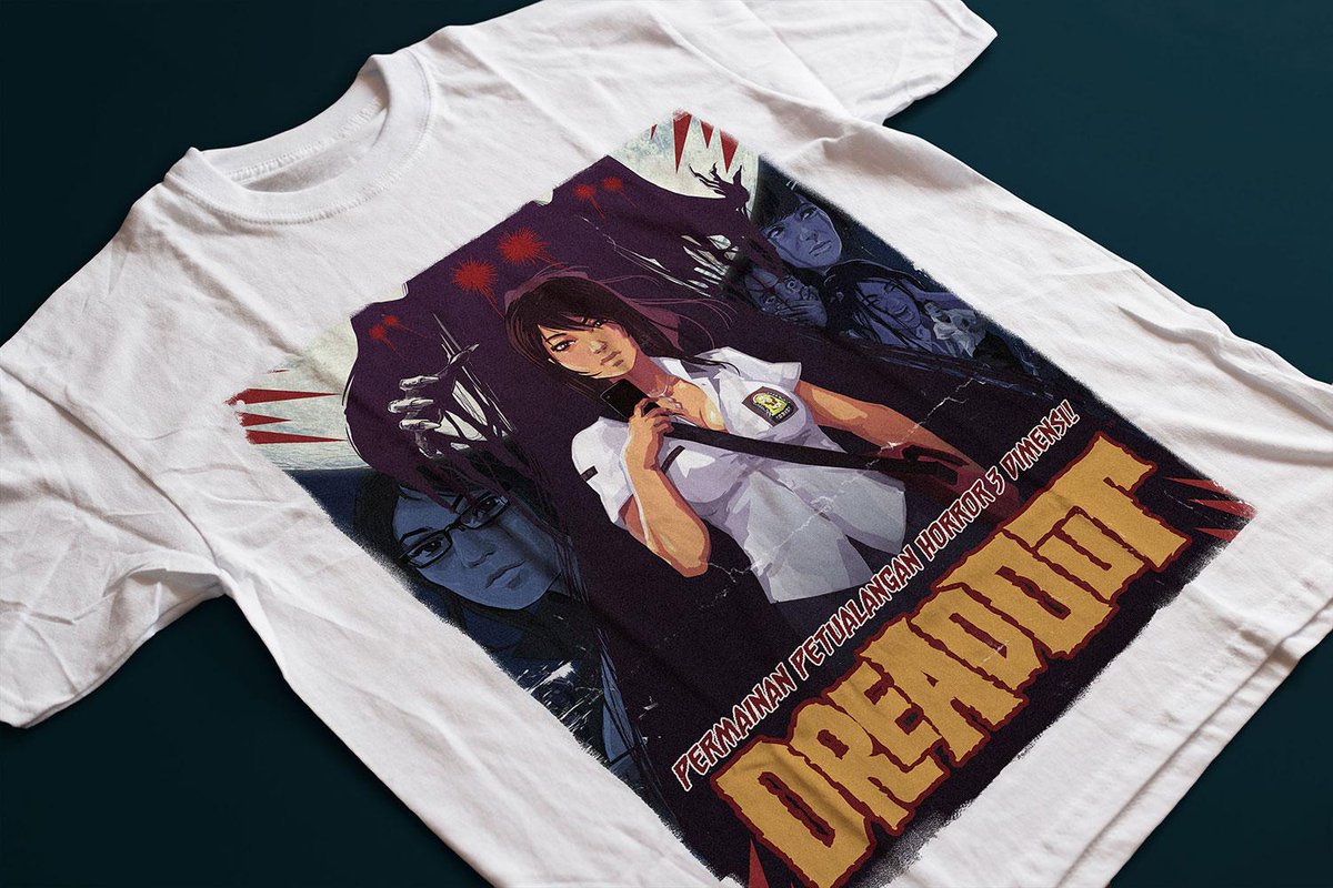 A DreadOut t-shirt set on a 70’s Indonesian horror movie poster. Get it on store.dreadout.com