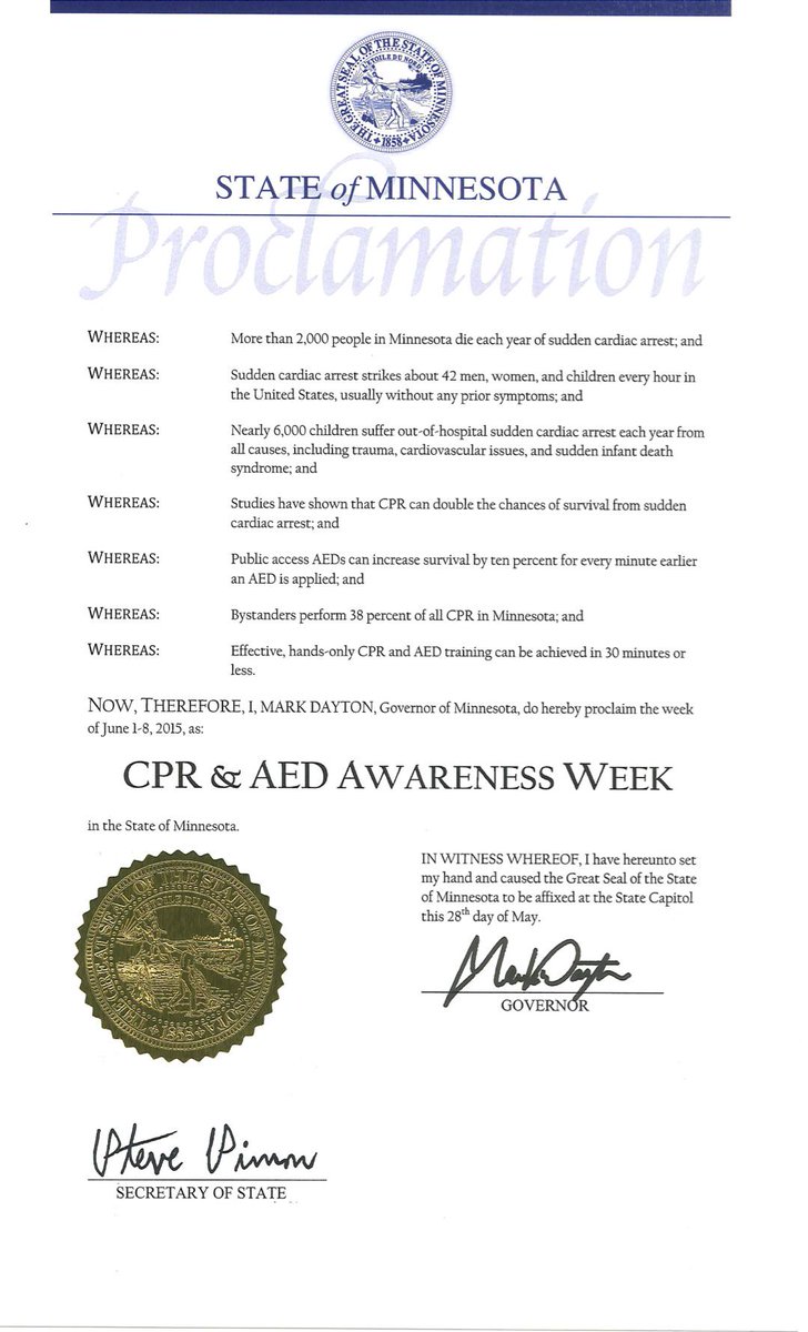MMRCbeat's tweet photo. Don't take our word for it - @GovMarkDayton supports CPR. SCA strikes 42/hour in the US. #LearnCPRNow #CPRWeek http://t.co/iR3iAUzHrq