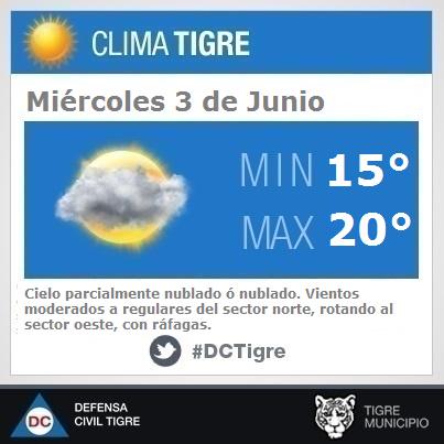 AlertaTigre's tweet photo. Pronóstico para hoy, Miércoles 3 de Junio 2015. Mín. 15°, Máx. 20°. #DCtigre #COT http://t.co/TCpwzPmiBV
