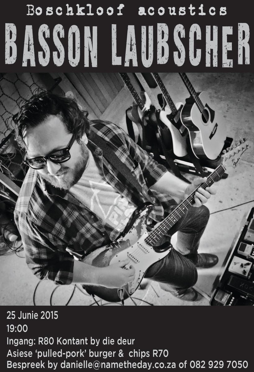 Basson Laubscher will be joining us for #boschkloofacoustics on 25th June. Be sure to book early as seats are limited
