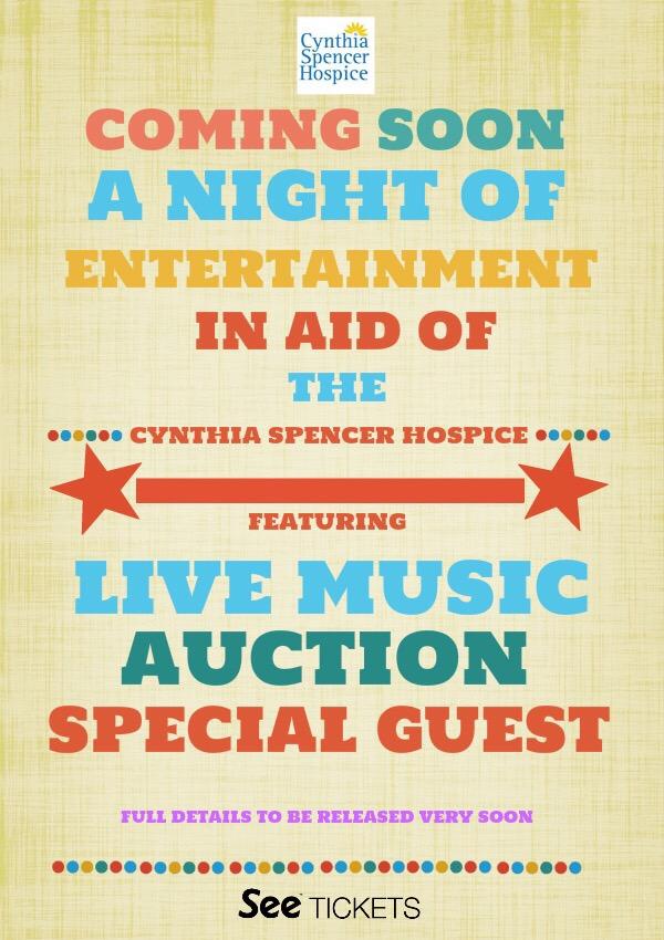 Pleased to be working on a new fundraising night in aid of <a href="/CynthiaSHospice/">Cynthia Spencer</a> ! We are still in planning at the moment!