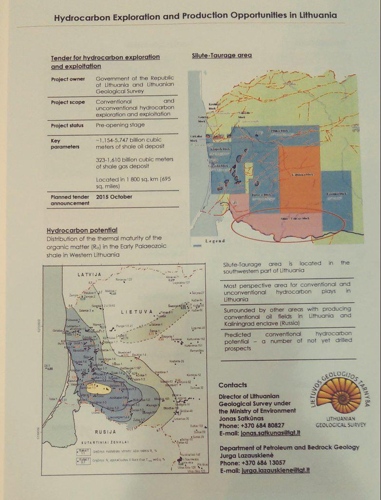 LTshale's tweet photo. Brief info about #Lithuania hydrocarbon opportunities. Visit us at #EAGEMADRID2015 270J section to hear more http://t.co/Lmn60LQECW